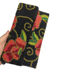 Black and Red Flowers Handmade Clutch - A Symphony of Elegance and Passion