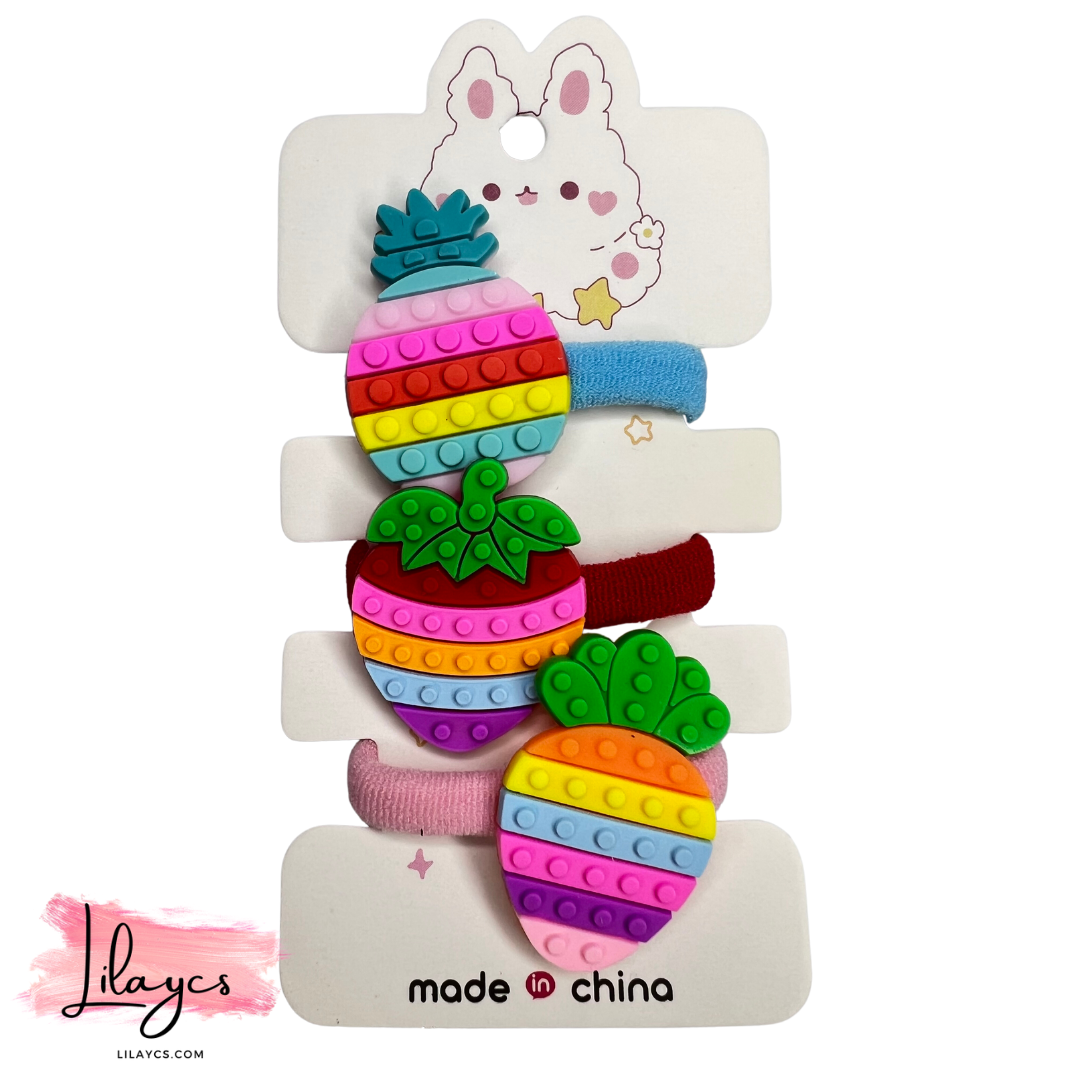 kids Cute Shape Hair Ponies - 3 PCS 1 Card