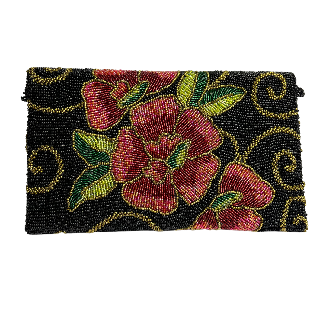 Black and Red Flowers Handmade Clutch - A Symphony of Elegance and Passion