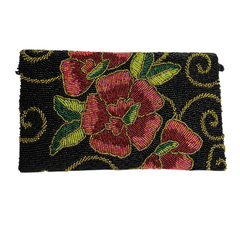 Black and Red Flowers Handmade Clutch - A Symphony of Elegance and Passion