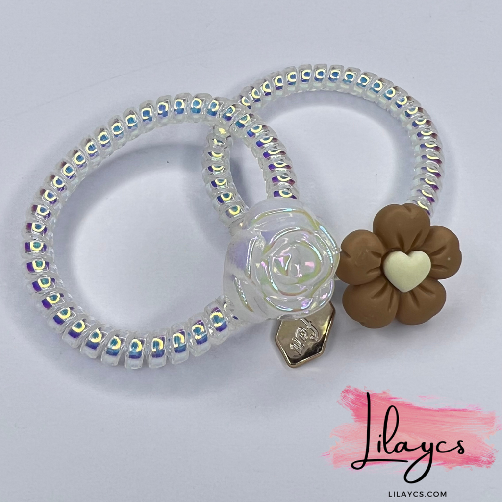 2Pcs - Hair Tie Bracelet Dangle Charm Ponytail Holder