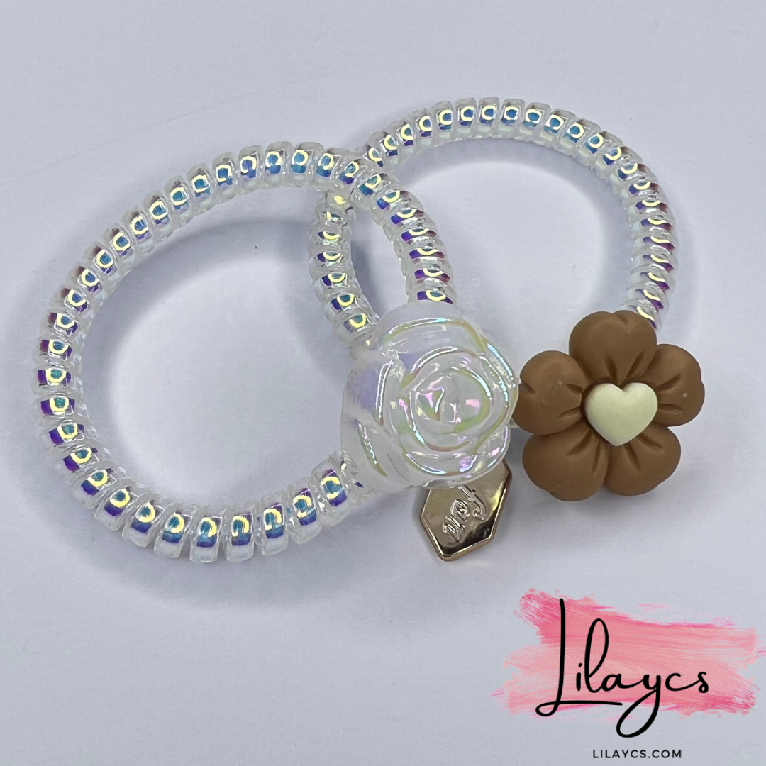 2Pcs - Hair Tie Bracelet Dangle Charm Ponytail Holder
