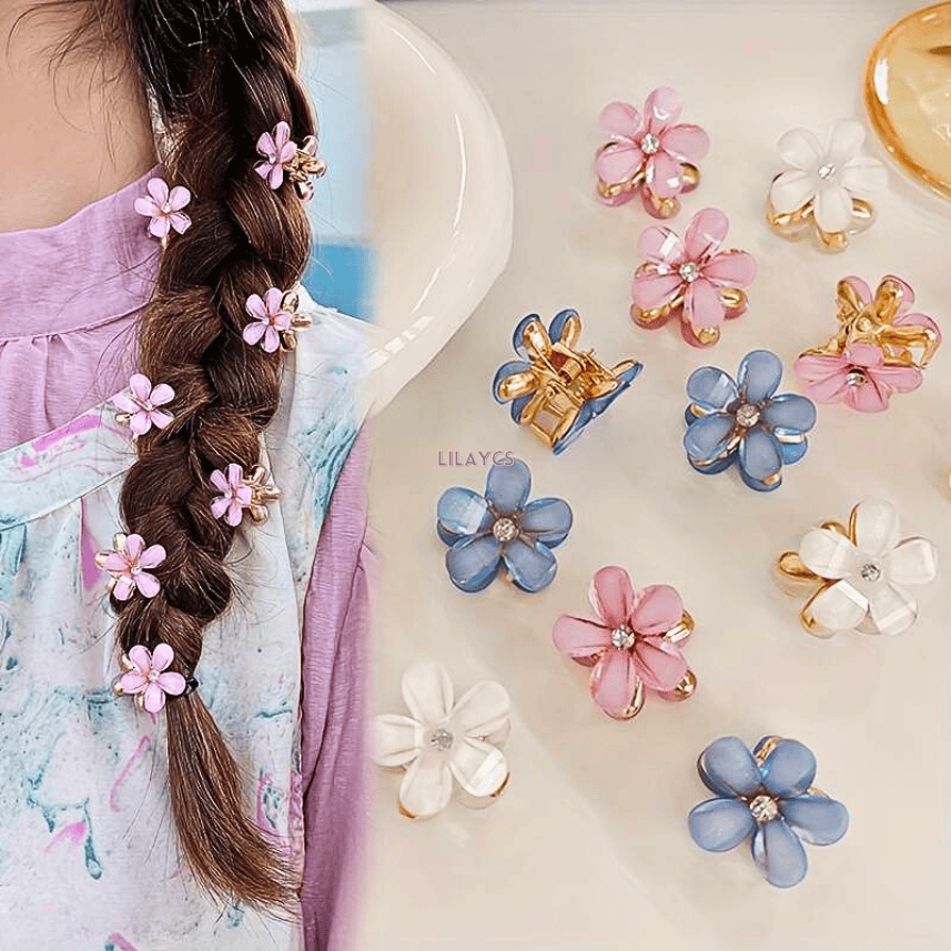 Premium Pack of 12 Crystal Flower Barrettes - Elegant Hair Accessories for Women and Girls