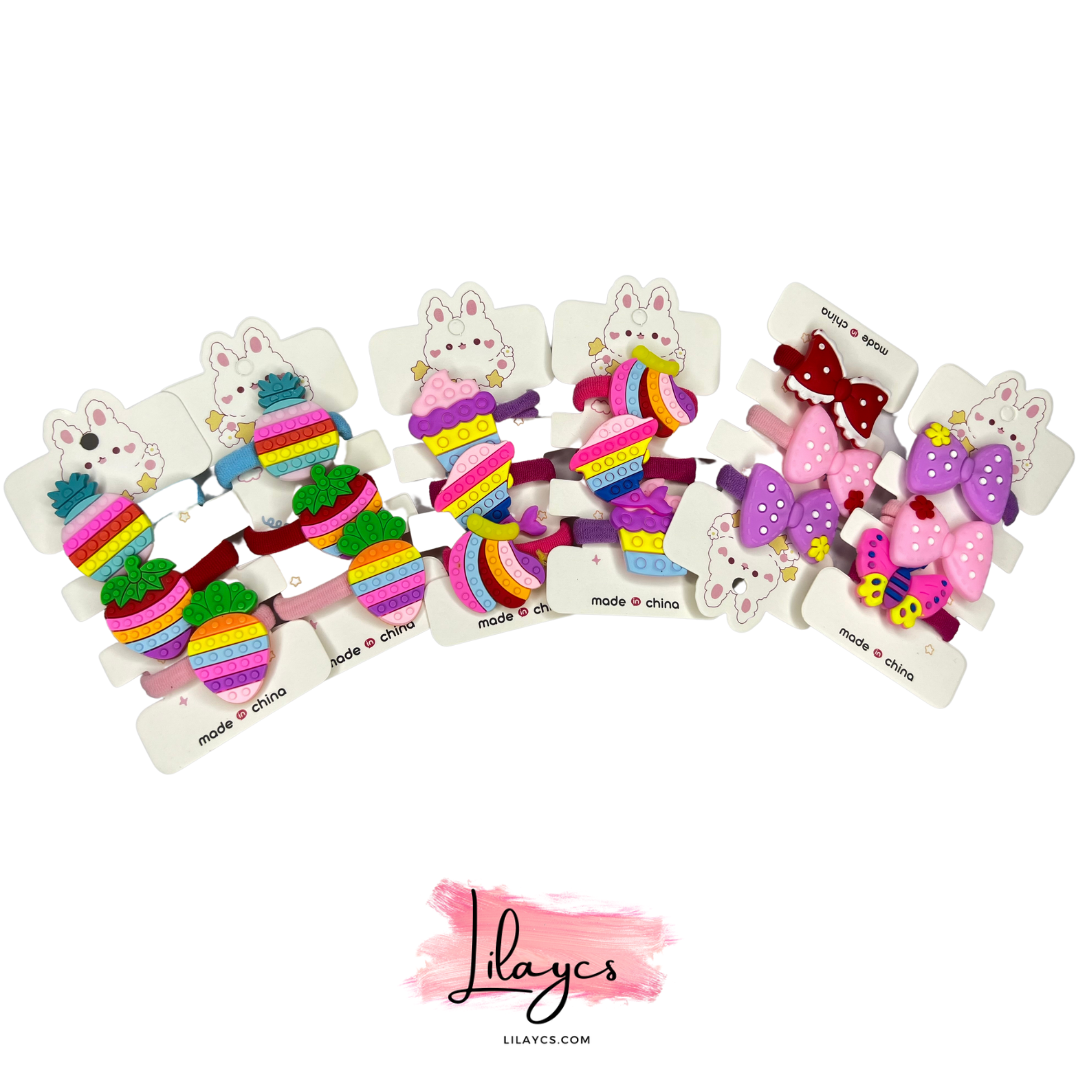 kids Cute Shape Hair Ponies - 3 PCS 1 Card