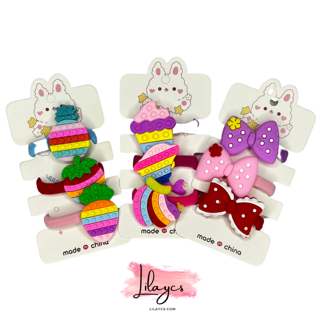 kids Cute Shape Hair Ponies - 3 PCS 1 Card