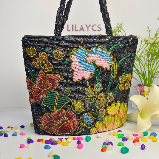 Eye-Catching Black Beaded Handbag