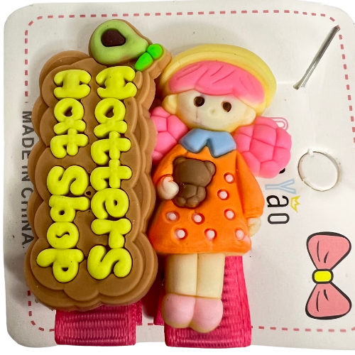 Set of Cute Doll Silicone hair pins - 1 Card - 1 Doll and 1 Text Pin - 2 PCS 1 Card