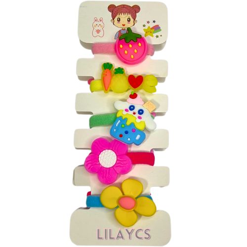 Cute Kids Adorable Hair Ponies Set - Colorful hair ties - 1 Card