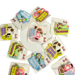 Set of Cute Doll Silicone hair pins - 1 Card - 1 Doll and 1 Text Pin - 2 PCS 1 Card