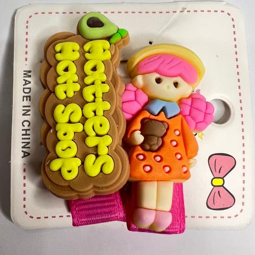 Set of Cute Doll Silicone hair pins - 1 Card - 1 Doll and 1 Text Pin - 2 PCS 1 Card