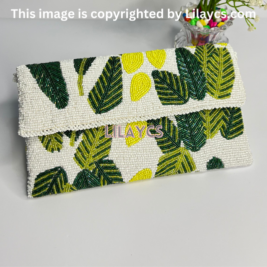 Nature's Embrace Leafy Beaded Clutch