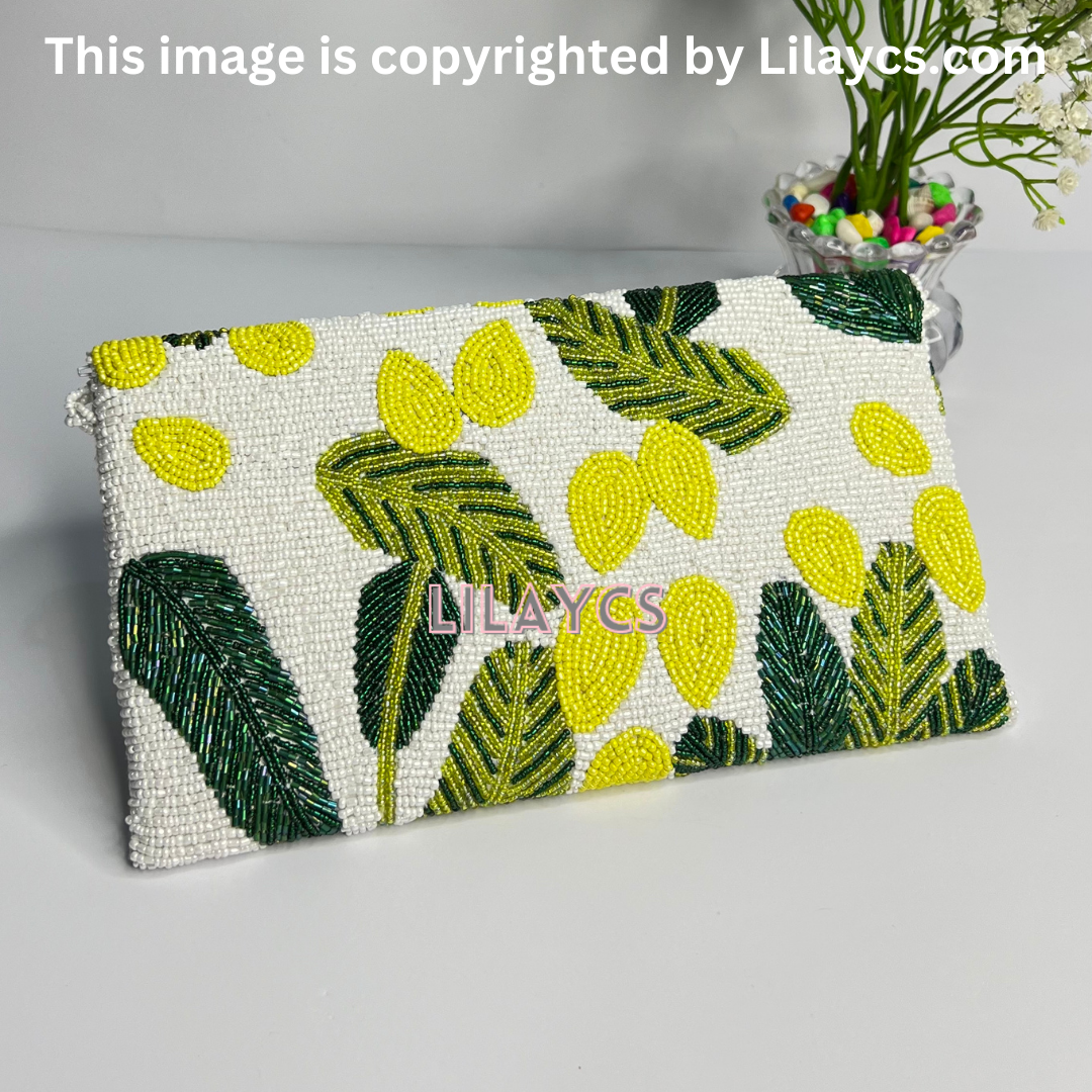 Nature's Embrace Leafy Beaded Clutch