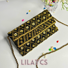 Premium Black and Gold Beaded Clutch