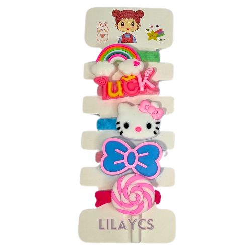 Cute Kids Adorable Hair Ponies Set - Colorful hair ties - 1 Card