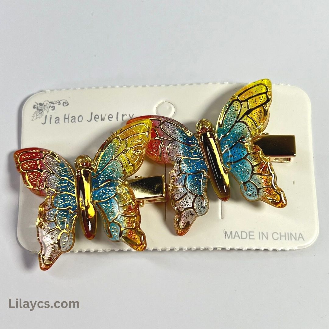 2 pcs - Butterfly Kids Cute Fancy Pins - Adorable Set of 2 on a Single Charming Card
