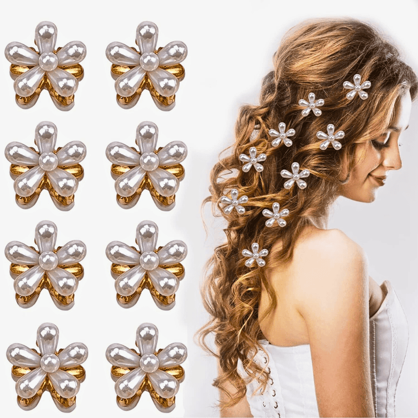 10PCS - Flower-shaped design pack of small pearl hair claw clips