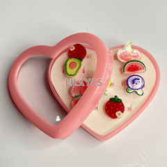 9PCS - Kids Cute SHAPE Rings with Heart Shape Box