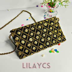 Premium Black and Gold Beaded Clutch