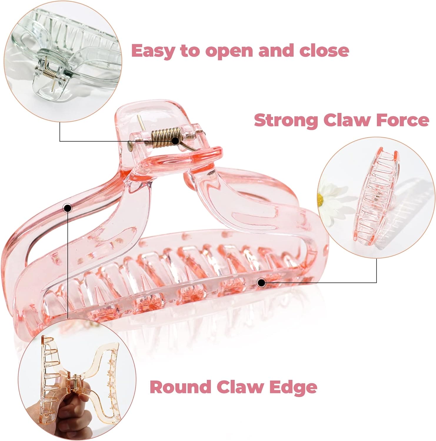 Clear Hair Claw Clips, Non Slip Hair Clips for Women Big Transparent Banana Hair Barrettes for Women Girls French Aesthetic Hair Accessories