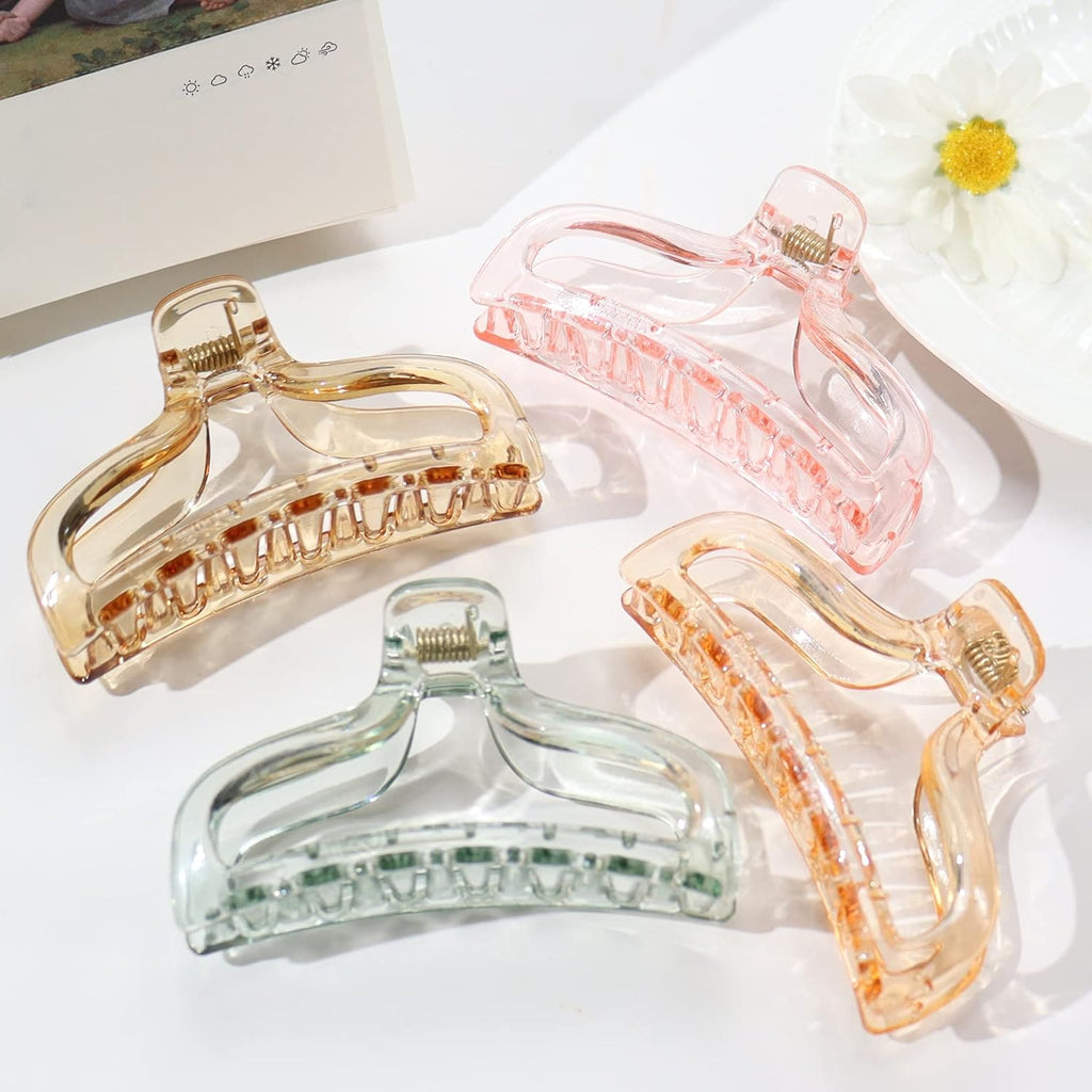 Clear Hair Claw Clips, Non Slip Hair Clips for Women Big Transparent Banana Hair Barrettes for Women Girls French Aesthetic Hair Accessories