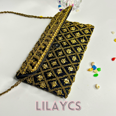 Premium Black and Gold Beaded Clutch