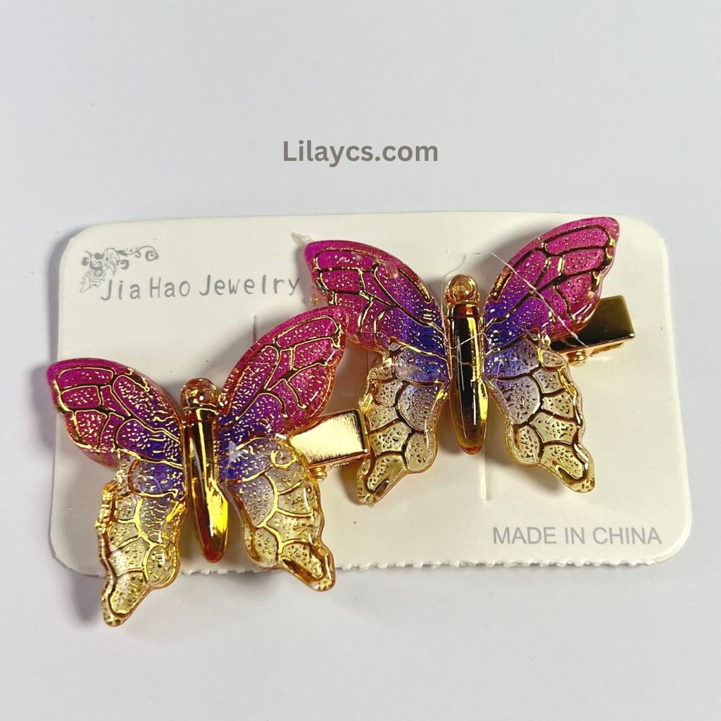 2 pcs - Butterfly Kids Cute Fancy Pins - Adorable Set of 2 on a Single Charming Card