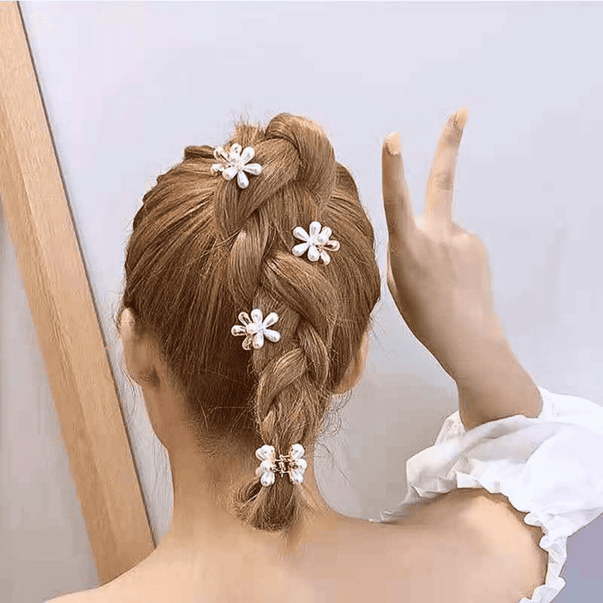 10PCS - Flower-shaped design pack of small pearl hair claw clips