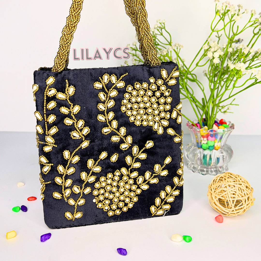 Timeless Elegance Handmade Bag - Black Pearls