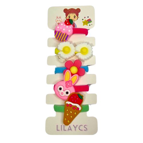 Cute Kids Adorable Hair Ponies Set - Colorful hair ties - 1 Card