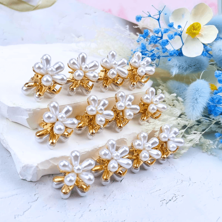 10PCS - Flower-shaped design pack of small pearl hair claw clips