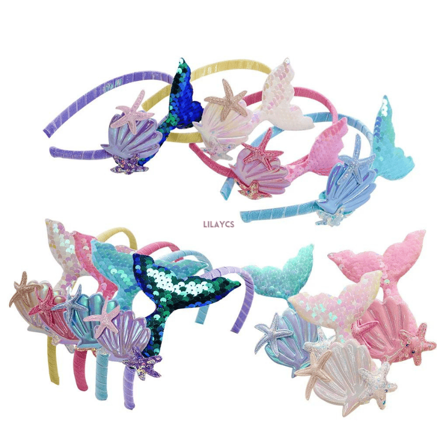 Princess Little Mermaid Headband and Tail Set - Pink Girls Dress Up Costume