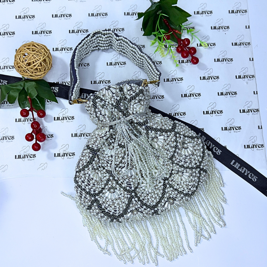 Handmade Glamourous Pearl Embellished Potli Bag: Perfect Accessory for the Festive Season