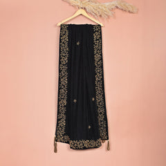 Moonlit Beads Shawl - Black Gold Embroidered Women's Shawl