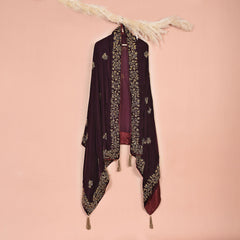 Velvet Maroon Shawl - Gold Embroidered Pakistani Designer Wrap
