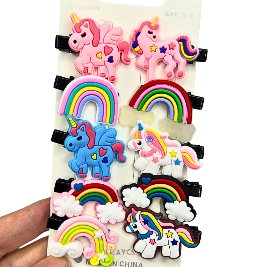 10PCS/Set New Korean Cute Rainbow Cartoon Unicorn Hair Clips for Kids