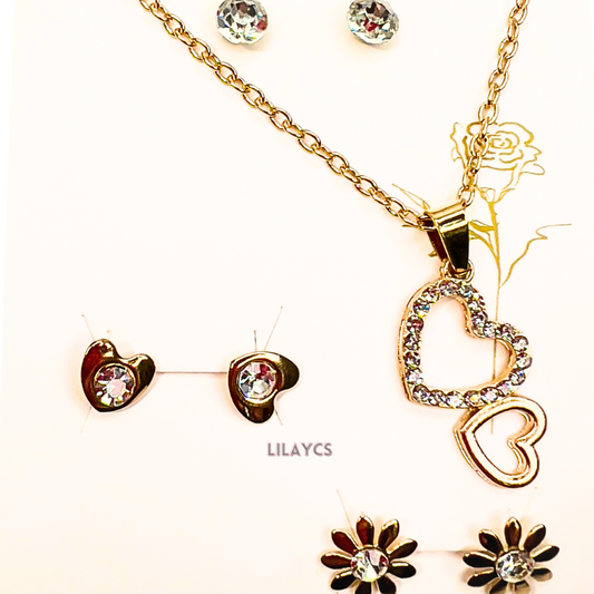 Fancy Heart Pendant Locket Set with Topsor Earings