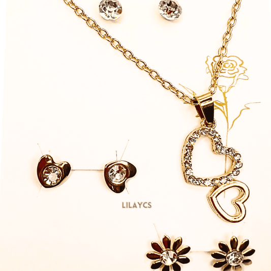 Fancy Heart Pendant Locket Set with Topsor Earings