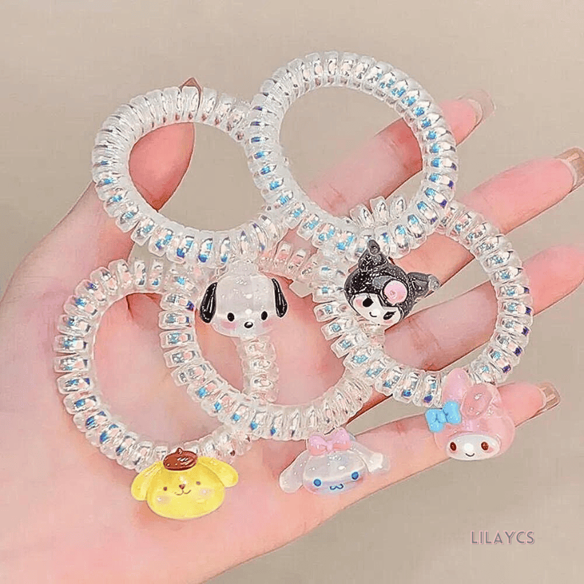 2Pcs - Hair Tie Bracelet Dangle Charm Ponytail Holder