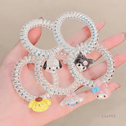 2Pcs - Hair Tie Bracelet Dangle Charm Ponytail Holder