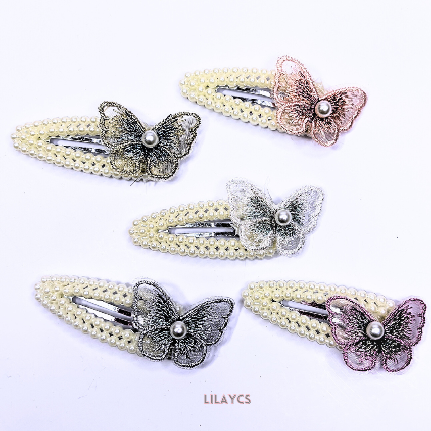 Multicolor Pearl Butterfly Hair Clips - Tic Tac Clips