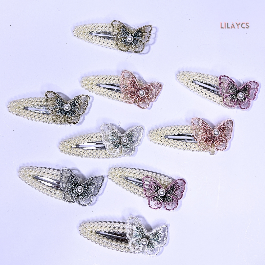 Multicolor Pearl Butterfly Hair Clips - Tic Tac Clips