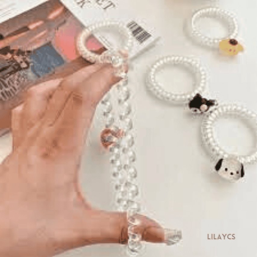 2Pcs - Hair Tie Bracelet Dangle Charm Ponytail Holder