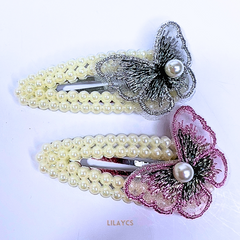 Multicolor Pearl Butterfly Hair Clips - Tic Tac Clips