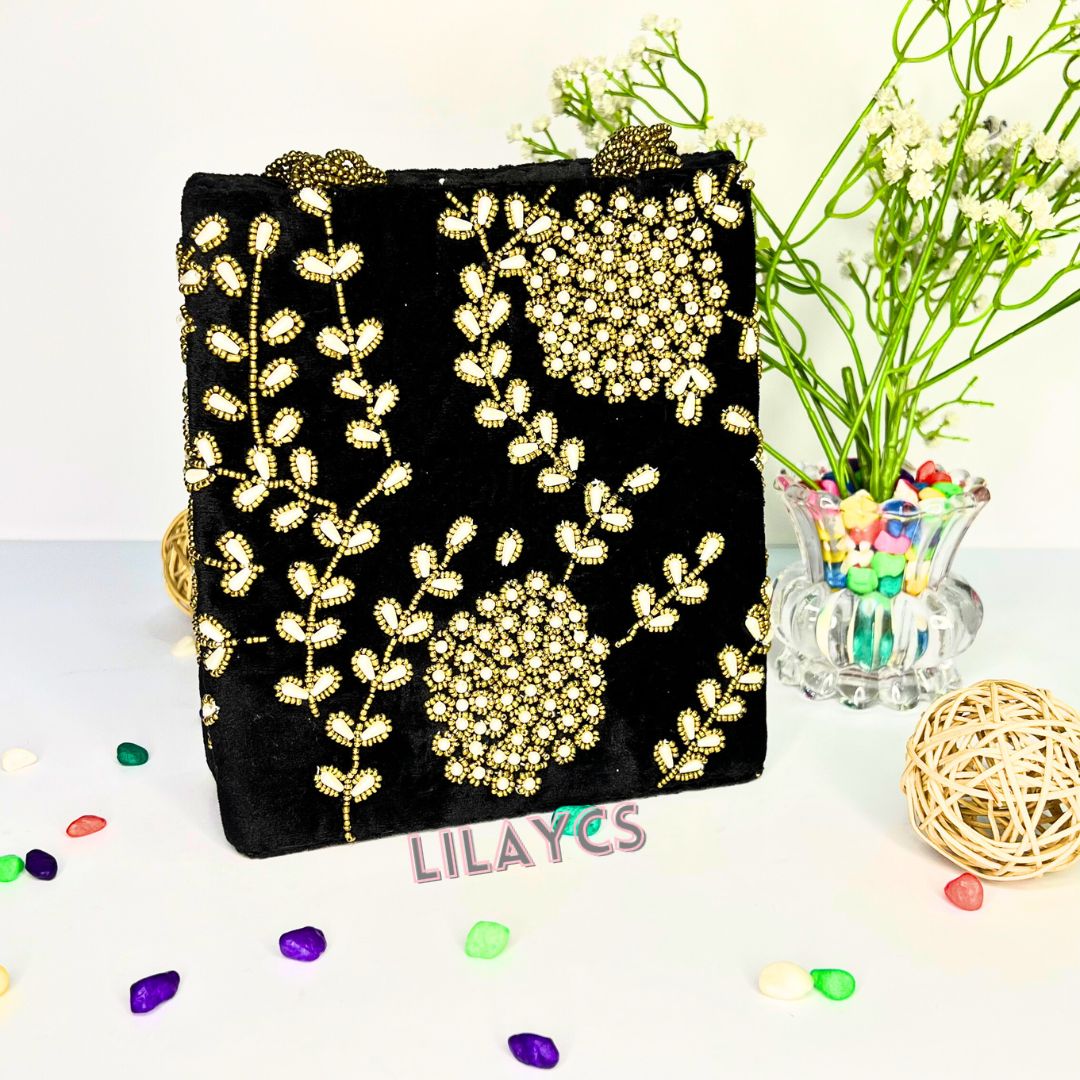 Timeless Elegance Handmade Bag - Black Pearls