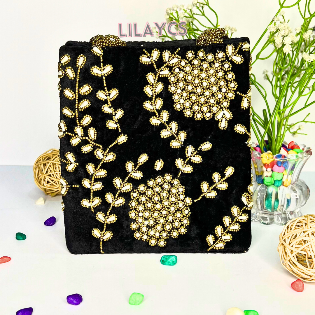 Timeless Elegance Handmade Bag - Black Pearls