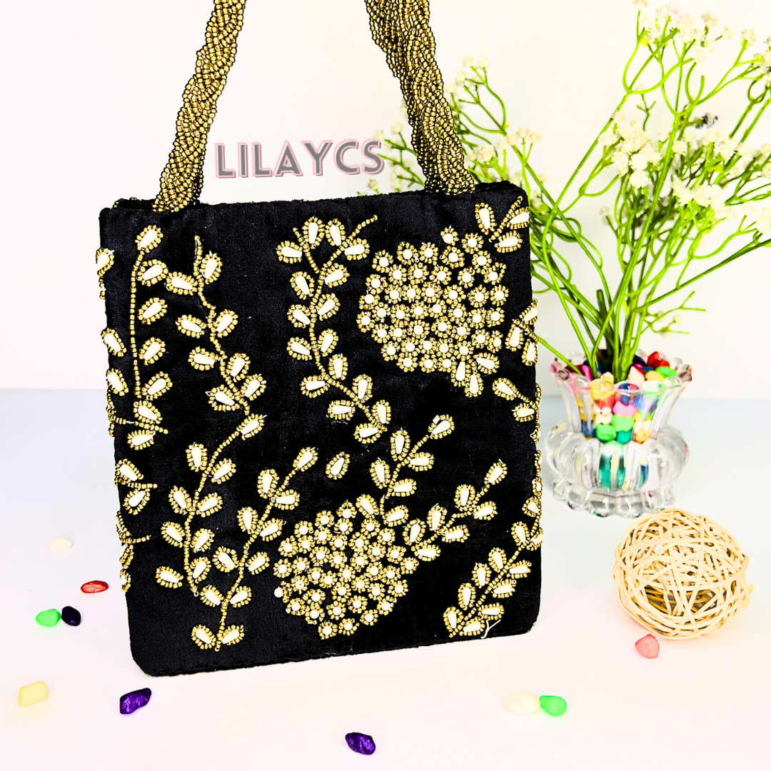 Timeless Elegance Handmade Bag - Black Pearls