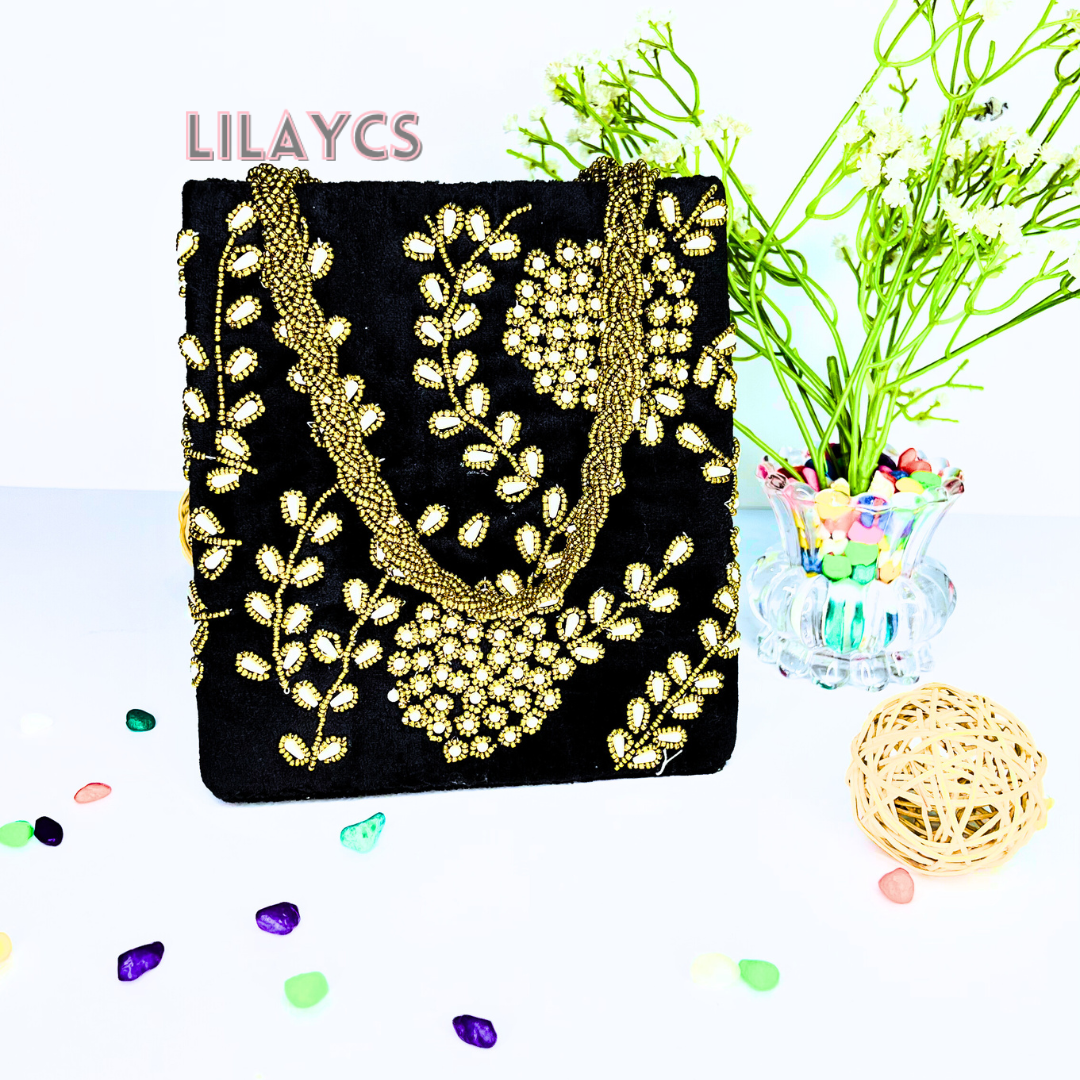 Timeless Elegance Handmade Bag - Black Pearls