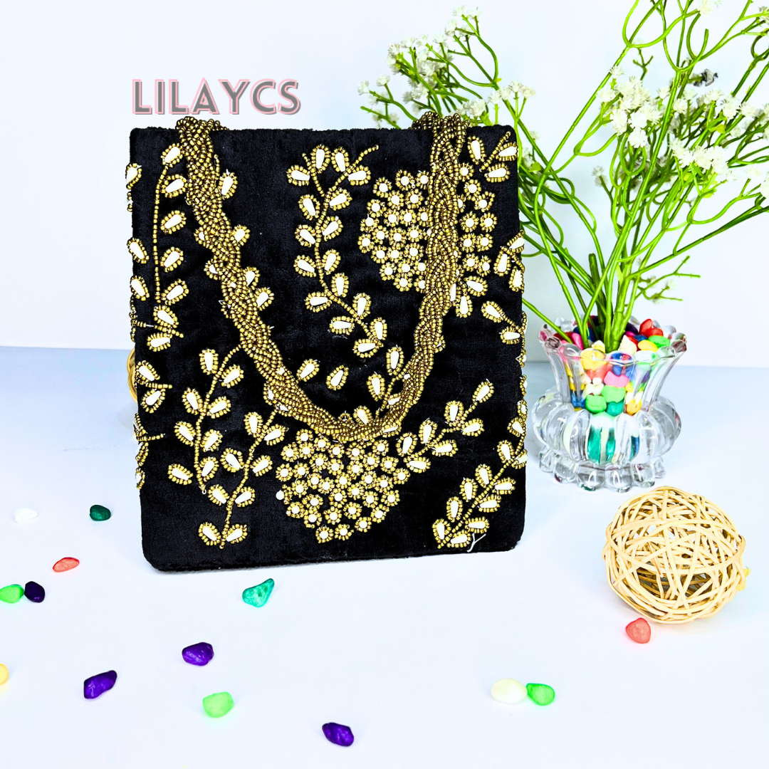 Timeless Elegance Handmade Bag - Black Pearls