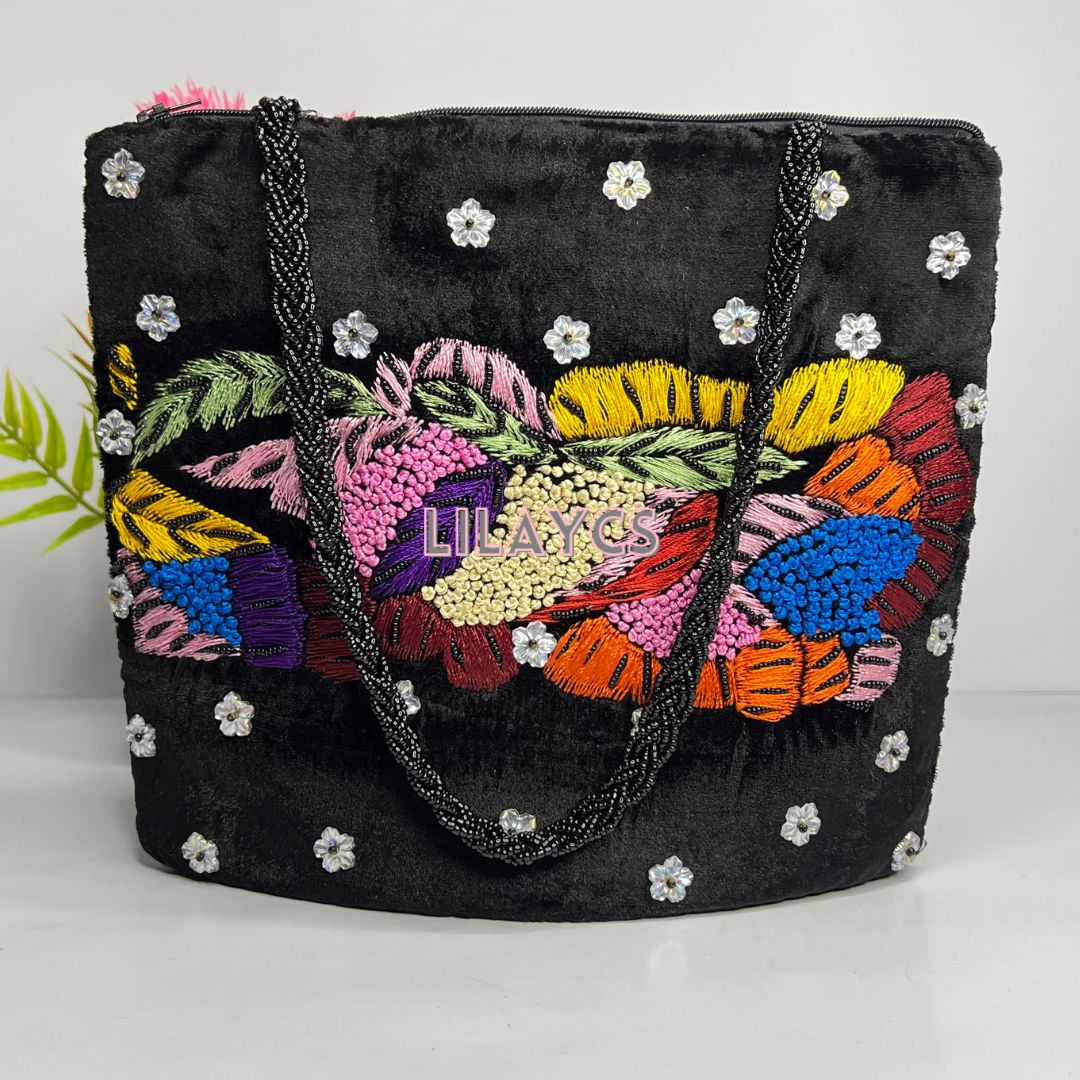 Twilight Tapestry velvet Black Stylish Handbag