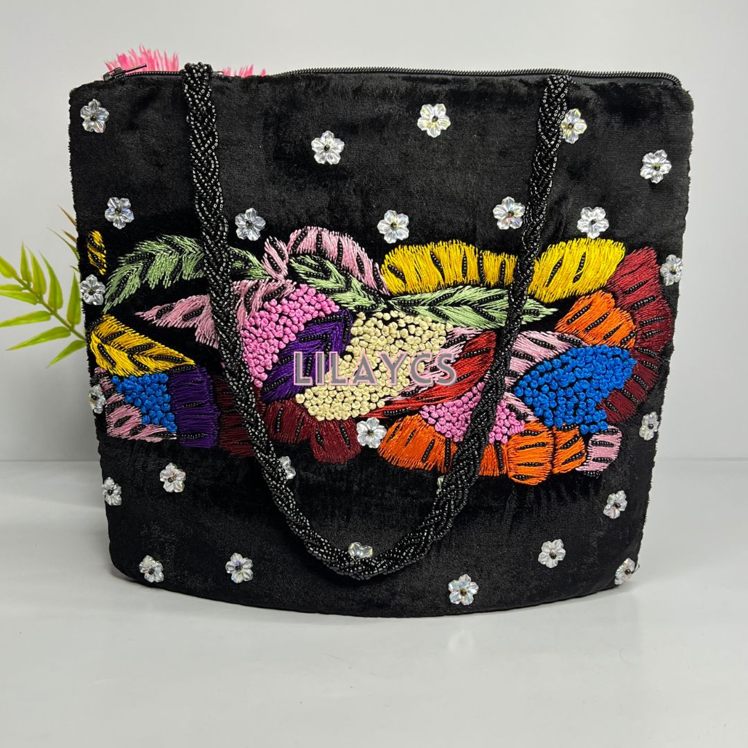 Twilight Tapestry velvet Black Stylish Handbag